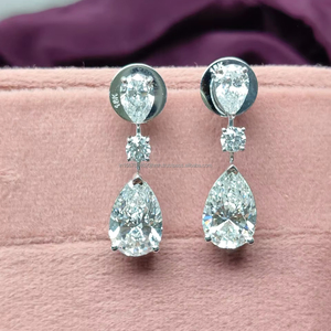 Pear & Round Cut Diamond <b>Earrings</b> in White Gold Elegant Drop <b>Earrings</b> for Women Luxury Lab Grown Diamond <b>Fine</b> Jewelry Gift - Product Image 1