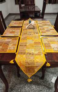 Handmade Embroidery Bohemian Floral 100% Cotton Eco-Friendly Anti-Slip <b>Table</b> <b>Runner</b> Set with 6 Mats for Home & <b>Wedding</b> Decor - Product Image 3