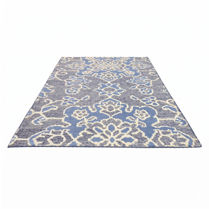 Alfombra DECORDEC Personalizada de Lana con Diseño Floral Damasco Azul Marfil, Ecológica, Antideslizante, Hecha a Mano, de Pelo Largo, para Hotel, Villa, Sala de Estar - Product Image 2