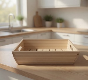 Plateau de service rectangulaire en bois de pin, fait main et peint à la main, pour collations et boissons, design vintage, écologique, durable, pour la maison et le bureau - Product Image 3