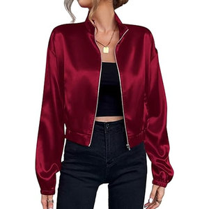 <b>Womens</b> Winter Sheep Skin Satin Bomber <b>Jacket</b> Custom Wholesale Long Sleeve Single Button Outerwear Custom Colors Sizes for - Product Image 1