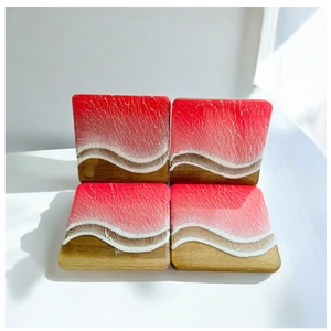 Handmade Ocean Wave Epoxy Wood Coasters – Decorative Round Drink Coaster 4 <b>pc</b> <b>Set</b> - Product Image 6