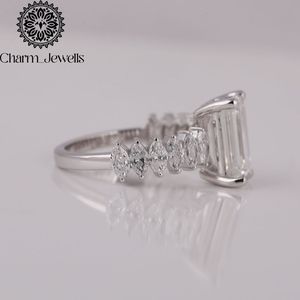 Charm Jewells Women's 925 <b>Silver</b> <b>Emerald</b> Cut Moissanite Engagement <b>Ring</b> Classic Prong Setting - Product Image 2
