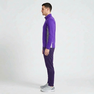 Ensemble de survêtement violet pour homme, personnalisé avec blocs de couleur, survêtement de sport à fermeture éclair quart de tour avec pantalon de jogging coupe droite 100 % coton - Product Image 3
