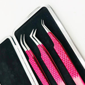 Pince à épiler professionnelle rouge neuve pour cils, marque privée, testée à la main, pointe lisse à 45 degrés pour volume russe, en acier inoxydable massif, ensemble - Product Image 3