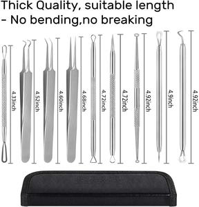 9-Piece Stainless Steel <b>Blackhead</b> Remover Tool Kit Face Care Comedown Tweezers and Acne Pimple <b>Extractor</b> Life Care - Product Image 5