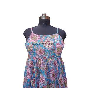 Vestido Midi Bohemio Vintage 100% Algodón Tejido Ecológico Transpirable con Cuello en V, Estampado Floral, Sin Mangas, Silueta Ajustada, Verano - Product Image 2