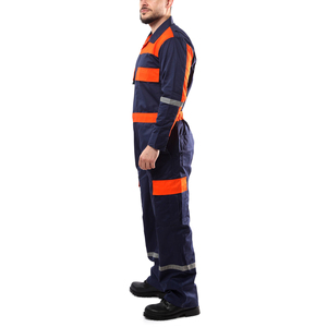 <b>Men's</b> High Visibility <b>Work</b> Coverall Cotton Long Sleeve Safety <b>Overalls</b> with Reflective Stripes and Orange Accents - Product Image 2