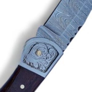 Cuchillos Plegables Hechos a Mano de Damasco con Empuñadura Decorativa de Metal Grabado, Hoja Afilada para Caza, Camping y Actividades al Aire Libre - Product Image 6