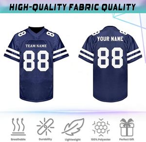 Maillot de football américain personnalisé unisexe bleu marine col en V maille respirante manches courtes nom du club numéro transfert thermique animal - Product Image 4