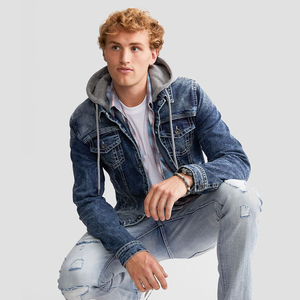 Chaqueta vaquera azul lavada informal para hombre con cuello vuelto y botones en la parte delantera con bolsillos - Product Image 6