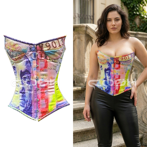 Proveedor de corsés moldeadores de cuerpo sin tirantes, con estampado de dinero por sublimación personalizada, para curvas y busto pronunciado. - Product Image 1