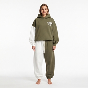 Ensemble deux pièces surdimensionné de haute qualité pour femme, ensemble sweat à capuche et jogging, couleur olive et blanc, streetwear, vêtements d'hiver - Product Image 5