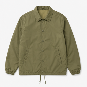 Veste Chemise Décontractée Coupe-Vent Vert Olive pour Homme, Col Montant, Coupe Droite, Automne, Polyester Enduit, Sans Capuche, Couleur Unie - Product Image 2