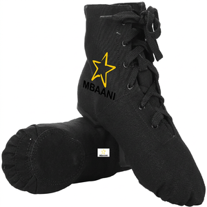 MBAANI Chaussures de danse jazz en toile à talon plat pour femme, chaussures de ballet souples à lacets noires - Product Image 5