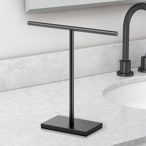 Support à serviettes double carré de luxe en acier inoxydable plaqué or avec base en marbre, moderne et autoportant pour salle de bain – LE MEILLEUR - Product Image 4