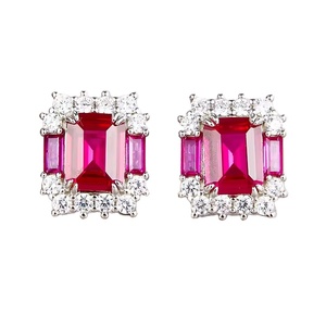 ต่างหูเม็ดเดี่ยวเซอร์โคเนียสีแดงเงิน925คลาสสิกของขวัญสุดหรูดีไซน์โรเดียมและชุบทอง - Product Image 1