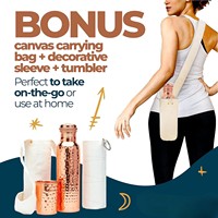 Bouteille d'eau en cuivre ayurvédique authentique 34oz/1000 ml avec gobelet en cuivre, sac de transport et housse décorative
