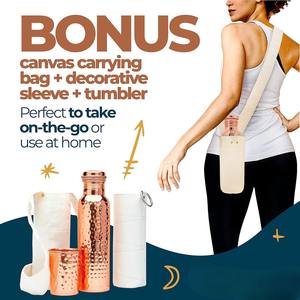 Bouteille d'eau en cuivre ayurvédique authentique 34oz/1000 ml avec gobelet en cuivre, sac de transport et housse décorative - Product Image 4