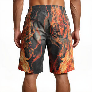 Pantalones Cortos de Hombre Tejidos de Algodón Transpirable con Estampado Abstracto de Fuego, Cintura Media, Largos hasta la Rodilla, con Cierre de Cordón, Servicio OEM, Estilo Urbano - Product Image 2