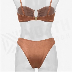 Ensemble de bikini bandeau pour femme NORTH APPROACH, couleur unie, finition métallisée, bas de bikini string, maillot de bain extensible - Product Image 2