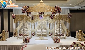 Mandap de mariage intérieur moderne avec dôme, le plus vendu, en miroir blanc et argenté. Achetez un nouveau mandap en cristal pour événements aux États-Unis. - Product Image 3