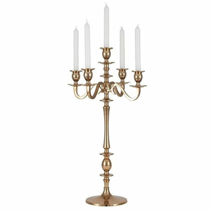 Candelabro de Metal Dorado de 5 Brazos con 2 Portavelas Cónicos, Forma Alta para Decoración de Mesa de Boda, Hogar, Navidad - Product Image 1