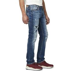 Jean en denim pour homme, délavé, respirant, déchiré, décontracté, personnalisé, imprimé, été, coton, élasthanne, avec motif - Product Image 3