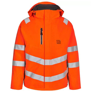 <b>Men</b> Hi Visibility <b>Reflective</b> Work <b>Jacket</b> Orange Polyester Hooded Safety Coat Waterproof Windproof - Product Image 1