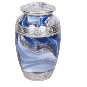 Urna conmemorativa de personalización con diseño pulido a precio mayorista Urna crematoria de metal decorativa de último diseño azul al por mayor - Product Image 4