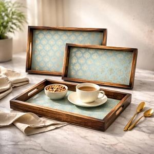 <b>Retro</b> Wooden Decorative Tray Embossed Pattern Serving Platter with Handles for Wedding Dining Table <b>Decor</b> - Product Image 3