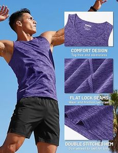 Camiseta sin Mangas para Hombre, Color Morado, Cuello Redondo, Secado Rápido, Color Sólido, Poliéster, Estilo Deportivo Informal, Tejido de Punto - Product Image 5