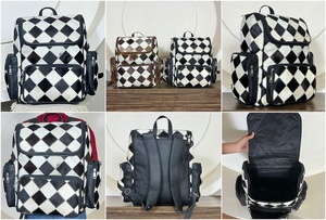 Designer Checkered Patchwork Pattern Genuine Cowhide <b>Leather</b> <b>Backpack</b> Western Style Luxury Manufacturing Bag Perfect for Unisex - Product Image 3