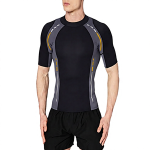 Men's Short Sleeve Rash Guard <b>Black</b> Gray Red Color Blocked Quick Dry <b>Compression</b> <b>Shirt</b> Workout Top Adult Fitness Clothing - Product Image 2