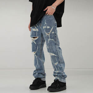 กางเกงยีนส์ทรงตรงแบบเรกูลาร์สำหรับใช้ในชีวิตประจำวัน คุณภาพทนทาน กางเกงผู้ชายแบบฟอก - Product Image 6