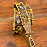 Haute qualité personnalisé tournesol usiné à la main en cuir caméra guitare sangle Western remplacement sac à main sangle Antique laiton boutons-pression