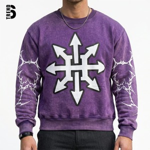 Sweat-shirt streetwear surdimensionné personnalisé pour homme, col rond vintage délavé à l'acide avec imprimé graphique sur la manche, pull en coton épais Y2K - Product Image 1