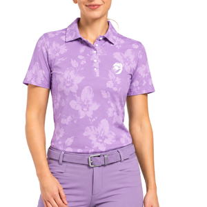 Lavender <b>Women</b> Short Sleeve Printed Golf <b>Polo</b> Shirt Floral Pattern Performance Sports <b>Top</b> Custom Wholesale Breathable Golf - Product Image 1