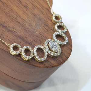 18K Gold Plated Oval Cubic Zirconia <b>Statement</b> <b>Necklace</b> Geometric Pave Setting Women's Everyday Wearing - Product Image 3