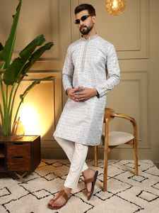 Ensemble kurta pyjama pour homme en coton et soie brodés, best-seller, pour mariage, festival, vêtements traditionnels pour hommes et garçons. - Product Image 4