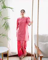 Ensemble Kurta rose brodé pour femmes avec pantalon palazzo, coupe ample, tenue traditionnelle indienne et pakistanaise, toutes saisons