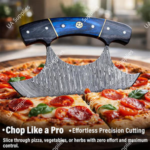 Cuchillo Ulu Moderno con Mango de Color Exótico, Hoja de Damasco Forjada, Funda y Soporte, Set de Regalo Personalizable - Product Image 6