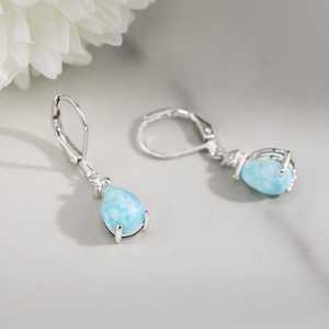 Boucles d'oreilles pendantes en pierre de lune naturelle et larimar, argent sterling 925, bijoux en pierres précieuses bleues pour femmes, cadeau, vente en gros - Product Image 5