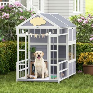 Cuccia per Cani da Esterno in Legno Grande 79 Pollici con Veranda, Armadio Contenitore, Tetto Impermeabile, Finestre, Rettangolare, XS, Arredamento per Animali Domestici - Product Image 2