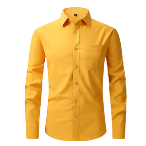 Chemise habillée de luxe pour homme, à manches longues, col boutonné, tissée, coupe ajustée, infroissable et respirante - Product Image 4