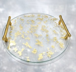 Handmade Glass Serving <b>Tray</b> with Metal Handle Unique Texture Breakfast <b>Tray</b> Side Handles Coffee Tea <b>Snacks</b> Dining Table Decor - Product Image 2