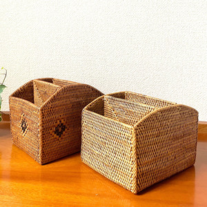 Panier porte-revues en rotin, panier divisé pour livres et dépliants, accessoires de bureau pour bureau - Product Image 6