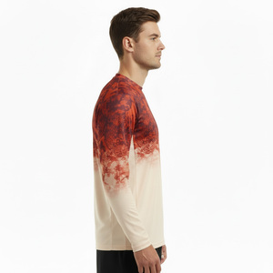 high Quality Men's Long Sleeve Fishing Shirt Sublimation Print Red White Gradient UPF 50 Anti-Uv Protection Outdoor Wear - Product Image 4
