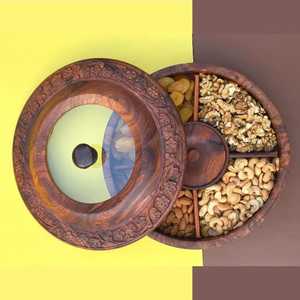 Premium Square Wooden Dry Fruit <b>Box</b> with Intricate <b>Floral</b> Inlay Glass Lid 4 Grid Nut Serving Tray Luxury Snack Storage Case - Product Image 1