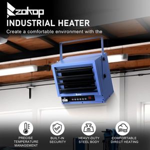 ZOKOP Chauffage d'appoint électrique intelligent WiFi 5000W 240 Volts, à câblage direct, à soufflerie, pour garage et atelier, montage au plafond - Product Image 6